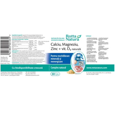 Calcium Magnesium Zink + Vit. D2, 30 Kapseln, Rotta Natura
