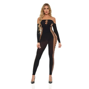 Bodystocking Pink Lipstick Zwart (Een maat)