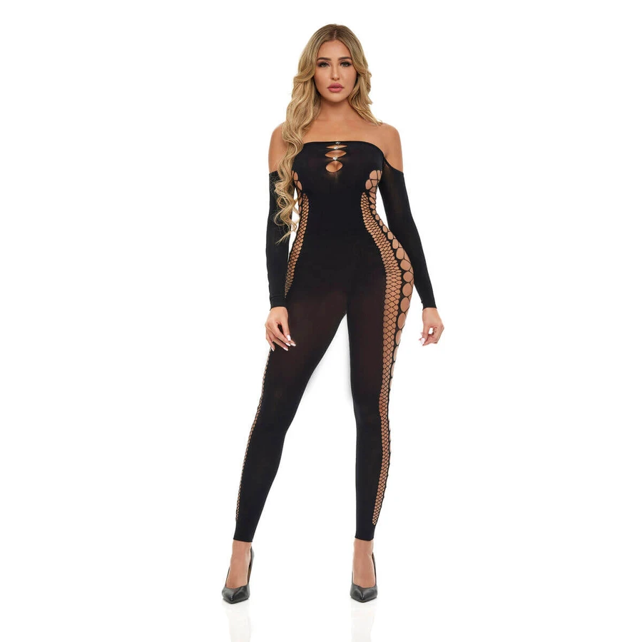 Bodystocking Pink Lipstick Zwart (Een maat)