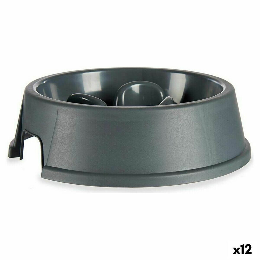 Bol de hrănire pentru animale, pentru mâncare lentă, plastic antracit (27 x 7,5 x 27 cm) (12 Unități)