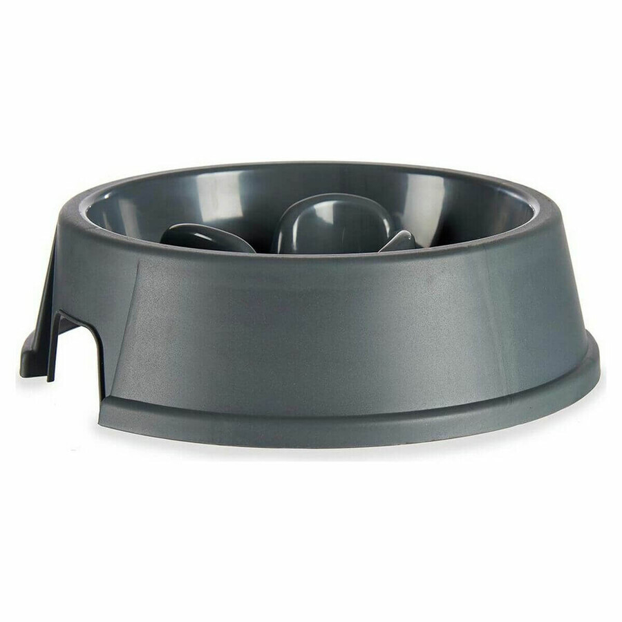 Bol de hrănire pentru animale, pentru mâncare lentă, plastic antracit (27 x 7,5 x 27 cm) (12 Unități)