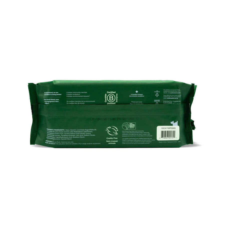 Wet Wipes for Pets Earth Rated Lavendar (60 Pieces)