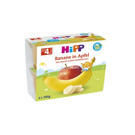Fruchtsnack mit Äpfeln und Bananen, 4x 100 g, Hipp