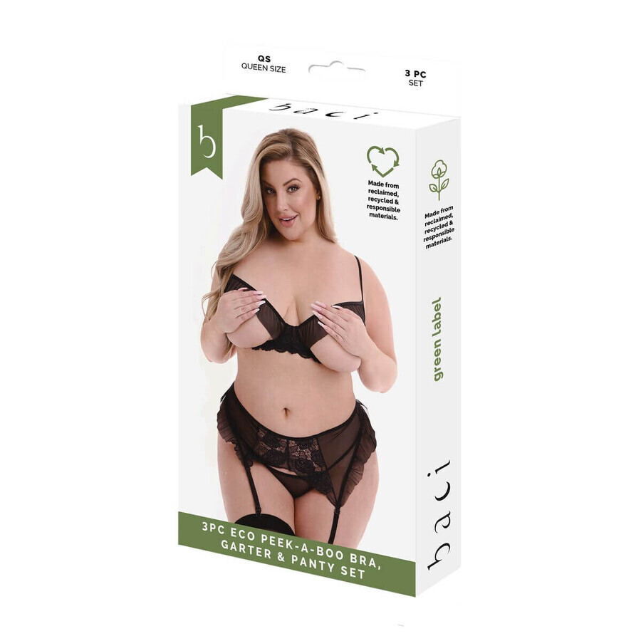 Ensemble de sous-vêtements Baci Lingerie Soutien-gorge Peek-A-Boo Noir (Queen)