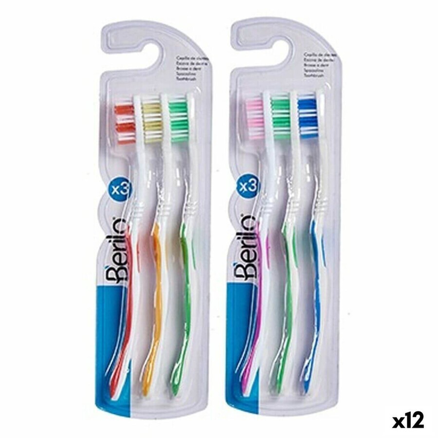 Periuță de Dinți Berilo 29100288 Galben Albastru Roșu Verde (12 Unități)