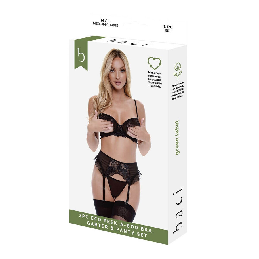 Ondergoed Set Baci Lingerie Peek-A-Boo BH Zwart (S/M)