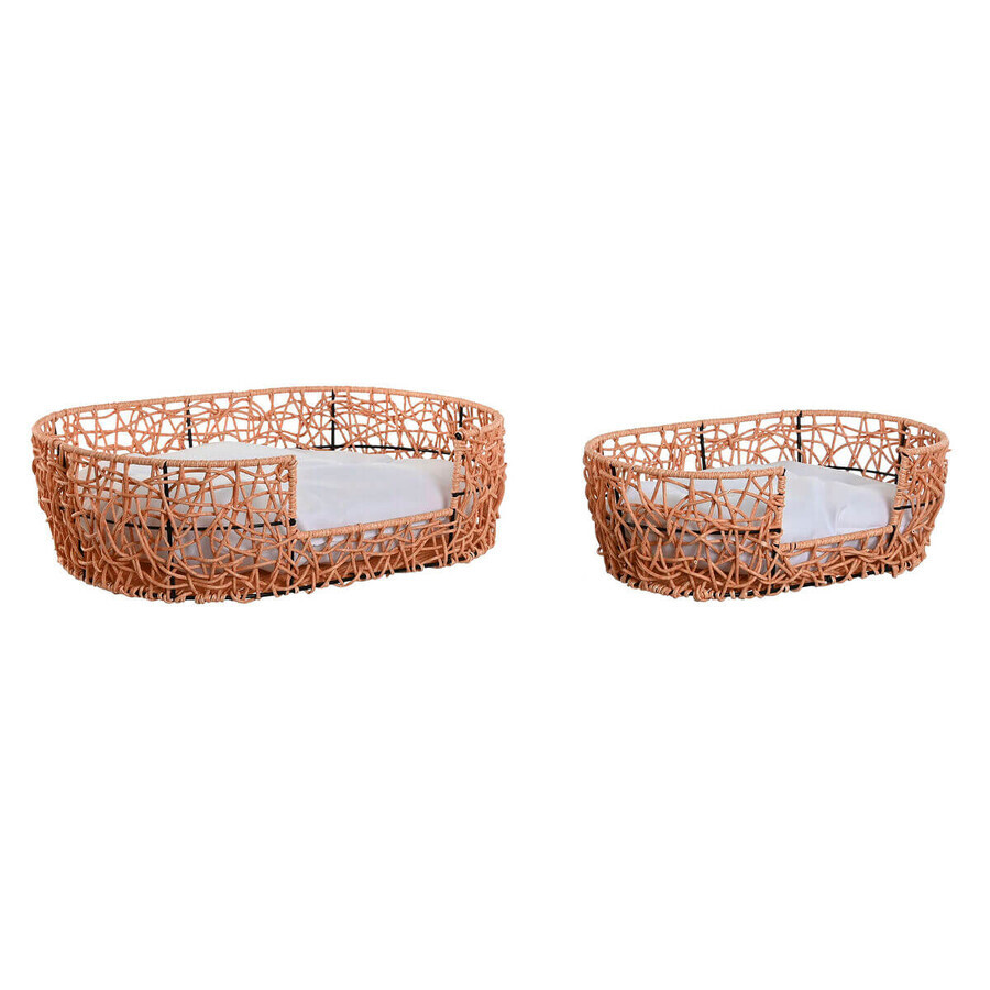 Pat pentru animale de companie Home ESPRIT Alb Maro Deschis Metal ratan sintetic 50 x 35 x 14 cm (2 Piese)