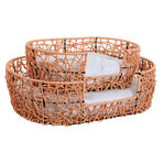 Pat pentru animale de companie Home ESPRIT Alb Maro Deschis Metal ratan sintetic 50 x 35 x 14 cm (2 Piese)
