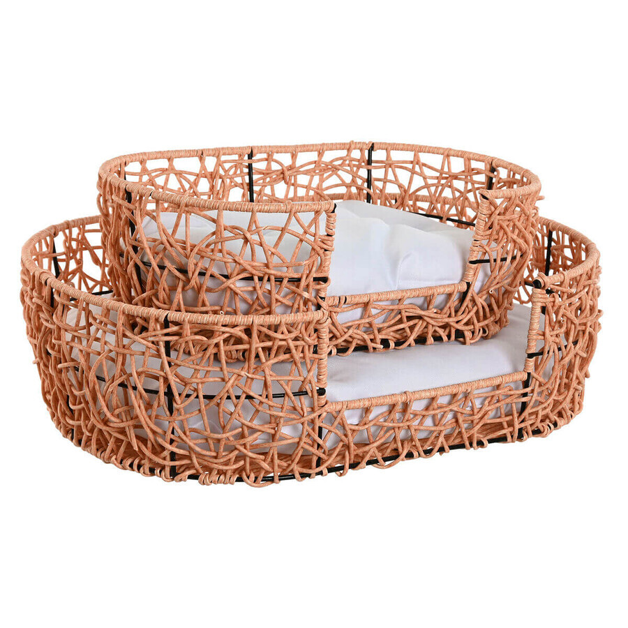Pat pentru animale de companie Home ESPRIT Alb Maro Deschis Metal ratan sintetic 50 x 35 x 14 cm (2 Piese)