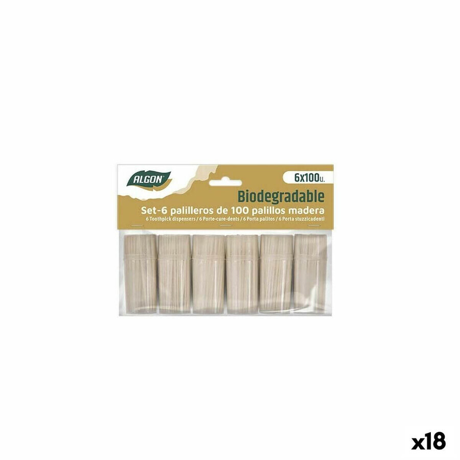 Scobitori Dentare Algon Lemn 600 Piese (18 Unități)