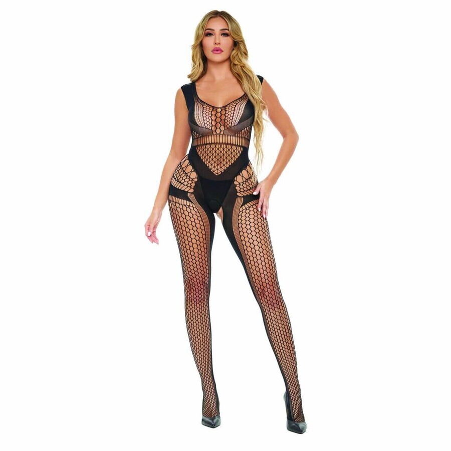 Bodystocking rose rouge à lèvres noir (Taille unique)
