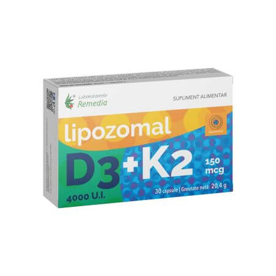 Lipozomal D3 4000 IU + K2 150 mcg, 30 cápsulas, Remedia