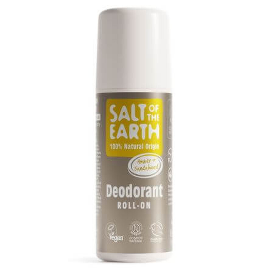 Amber en sandelhout unisex vegan roll-on deodorant, 75 ml, Salt Of The Earth