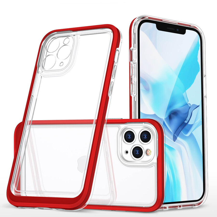 Heldere 3in1 hoes voor iPhone 11 Pro gel cover met frame rood