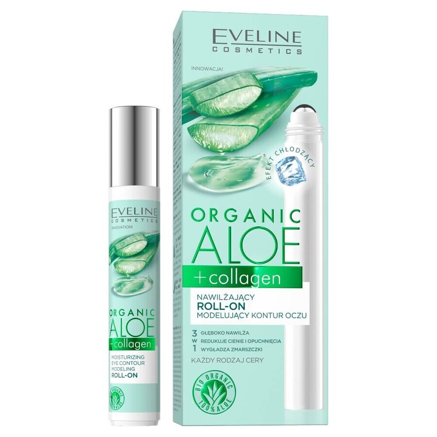 Eveline Cosmetics Roll-on contorno de ojos hidratante BIO Aloe + Colágeno, 15 ml