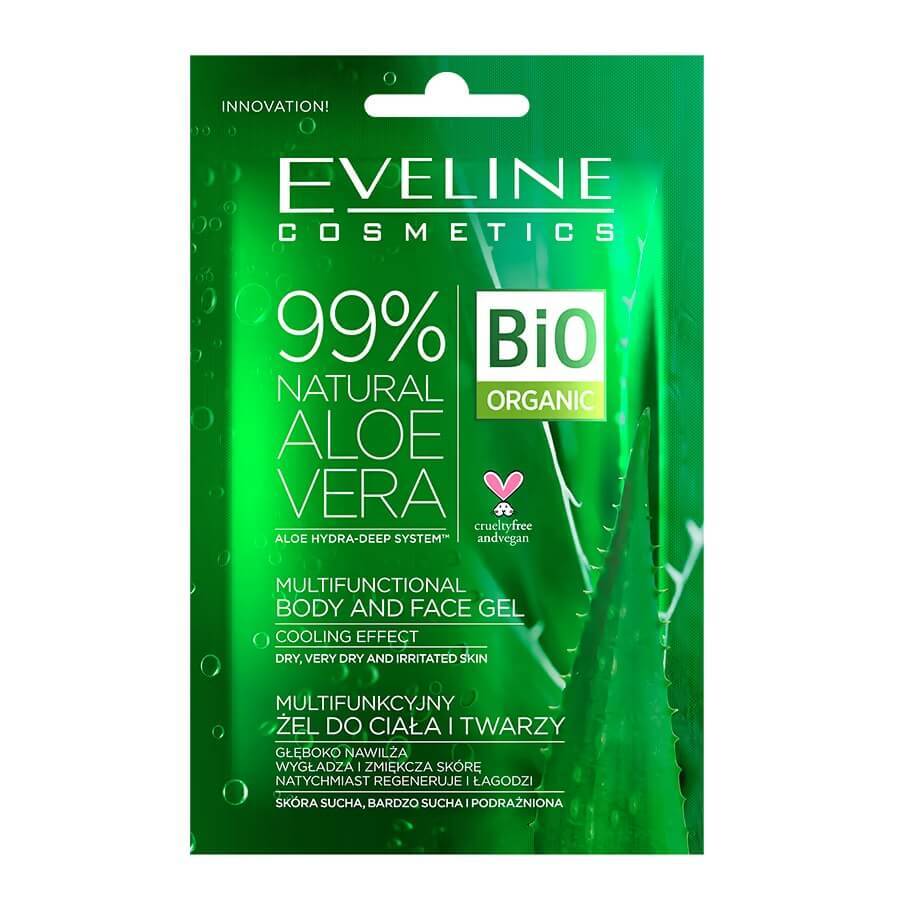 Eveline Cosmetics Gel Multifuncional de Aloe Vera 99% Natural para el Cuerpo y la Cara, 20 ml