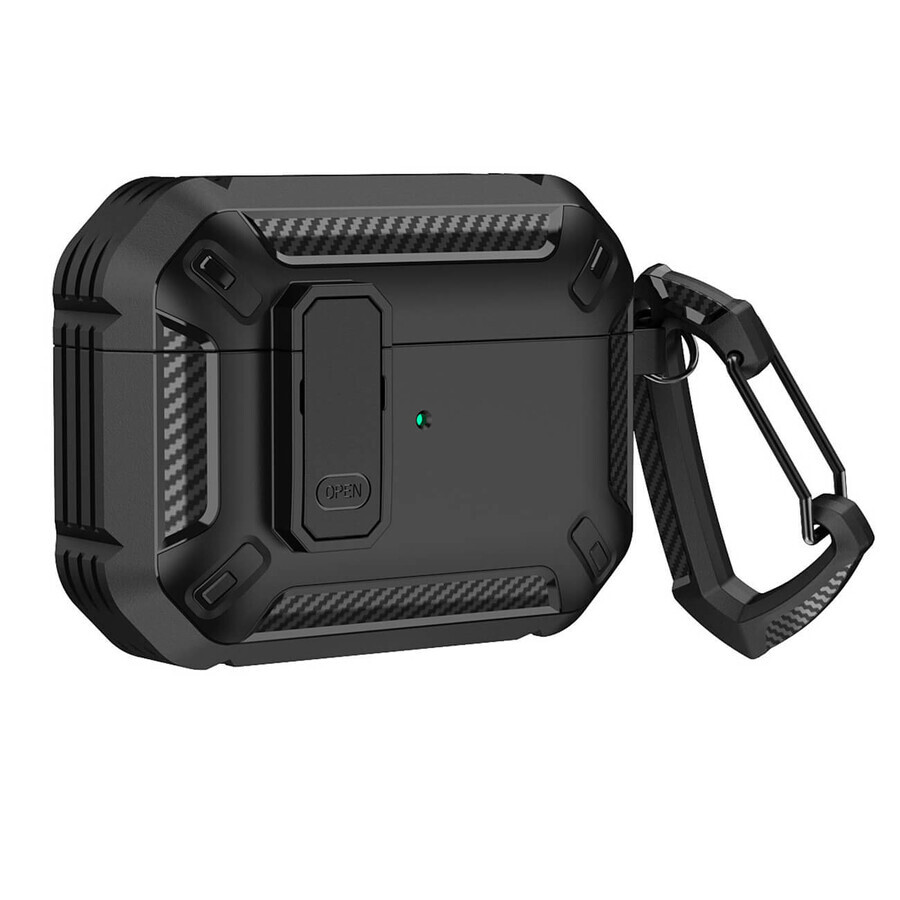Armored case for Airpods 4 with carabiner - black