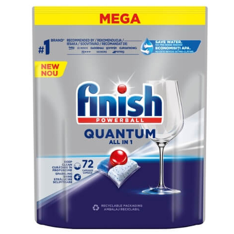 Finish Quantum Todo en 1 Cápsulas para lavavajillas, 72 unidades