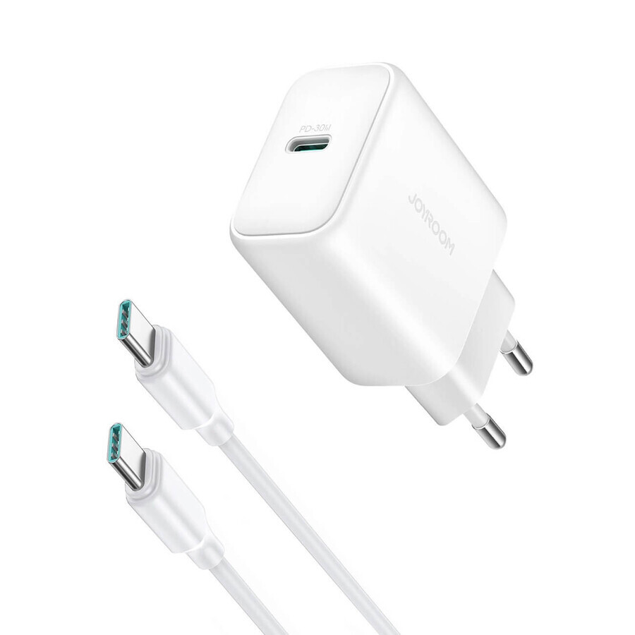 Joyroom JR-TCF24 USB-C PD 30W QC SFC netvoeding oplader - wit + USB-C kabel 1m
