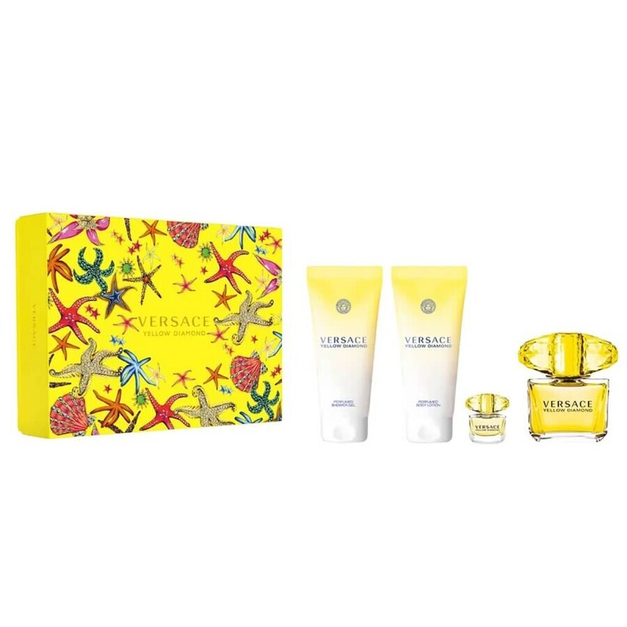 Set Versace Diamante Amarillo Eau de Toilette, 90 ml + Loción Corporal, 100 ml + Eau de Toilette, 5 ml + Gel de Ducha, 100 ml