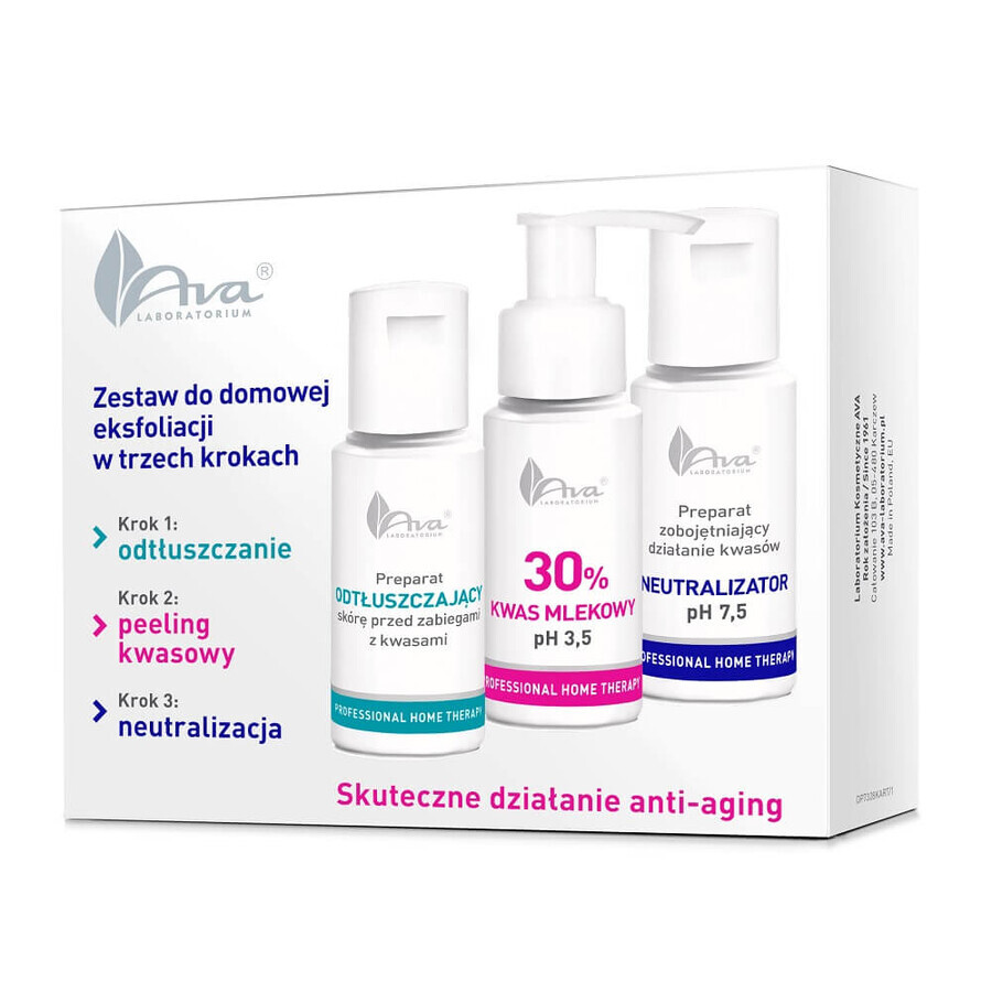 AVA, Professional Home Therapy Home Exfoliation Kit mit 30% Milchsäure, 3 x 50 ml