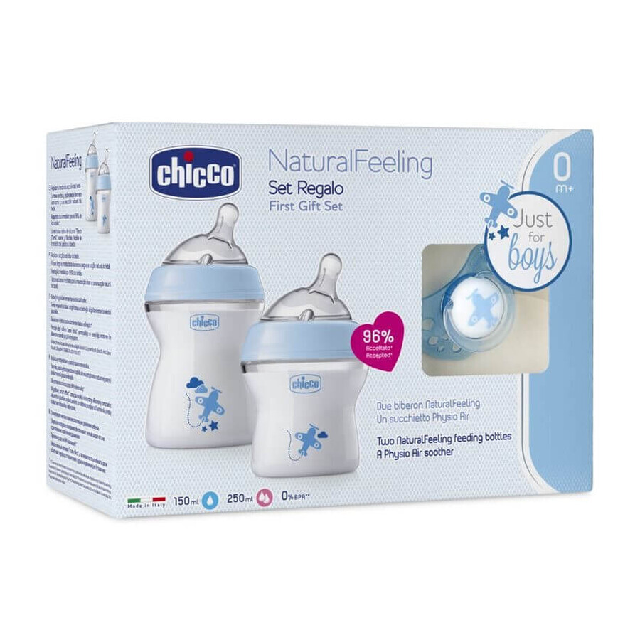 Cumpără Chicco NaturalFeeling Set flacon 150ml 0m+ + flacon 250ml 2m+ + tetină PhysioForma Comfort 0m+ Albastru Chicco NaturalFeeling Set flacon 150ml 0m+ + flacon 250ml 2m+ + tetină PhysioForma Comfort 0m+ Albastru