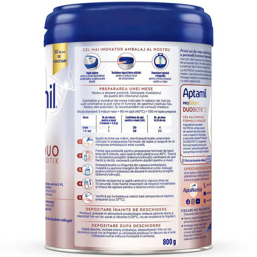 ProFutura 2 Duo Biotik Lait de suite 6 - 12 mois, 800 g, Aptamil