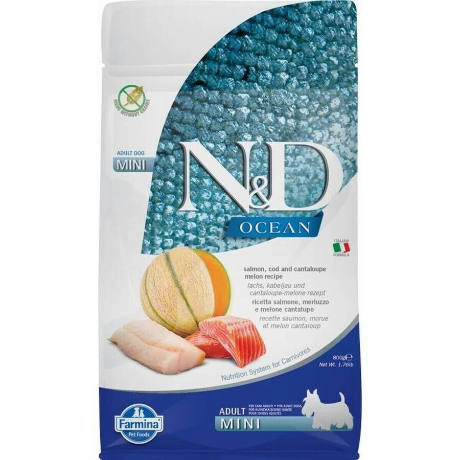 Winkel op Voer Farmina N&D Ocean Volwassen Meloen Zalm Vis Kabeljauw 800 g Voer Farmina N&D Ocean Volwassen Meloen Zalm Vis Kabeljauw 800 g