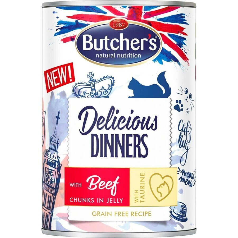 Cumpără Mâncare pentru pisici Butcher's Delicious Dinners Pui Vițel 400 g Mâncare pentru pisici Butcher's Delicious Dinners Pui Vițel 400 g