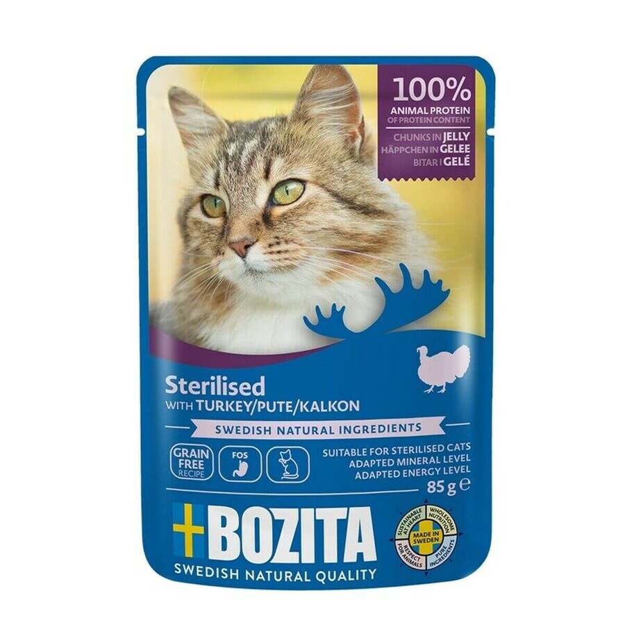 Kattenvoer Bozita trozos esterilizados en gelatina con pavo 85 g