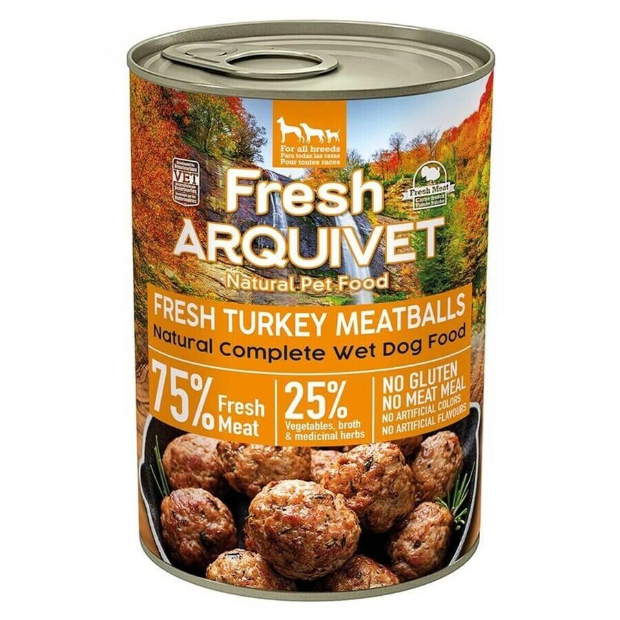 Hrană umedă Arquivet Chifteluțe proaspete de curcan 400 g