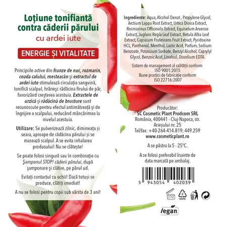 Loción tonificante contra la caída del cabello con pimiento picante, spray, 100 ml, Cosmetic Plant