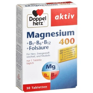 Magnesium 400 Doppelherz + Folic Acid + Vitamin B6, 30 tablets, Queisser Pharma