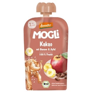 Puré ecológico, 1 año+, Cacao, Manzanas y Plátanos, 100 g, Mogli