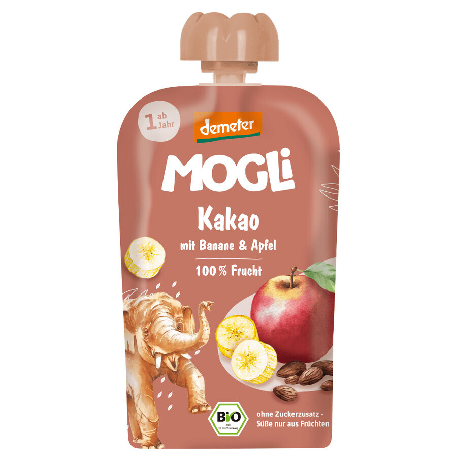 Organic puree, 1 year+, Cocoa, Apples and Bananas, 100 g, Mogli