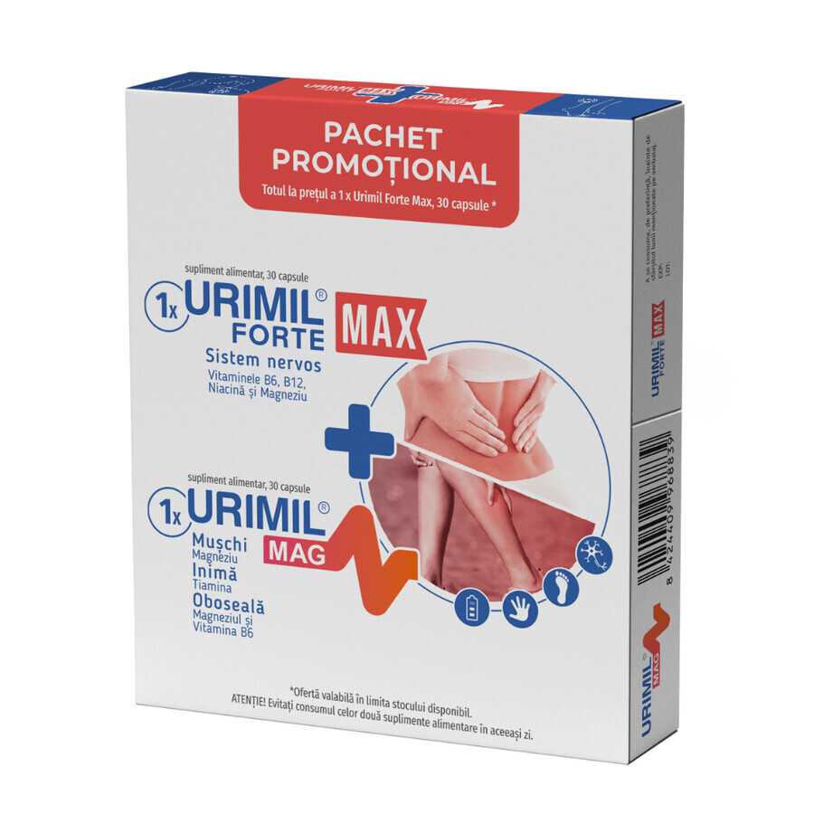Packung Urimil Forte Max + Urimil Mag, 2 x30 Kapseln, Naturpharma