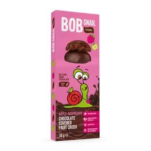 En-cas fruité au chocolat noir 70%, framboise et pomme, 30 g, Bob Snail