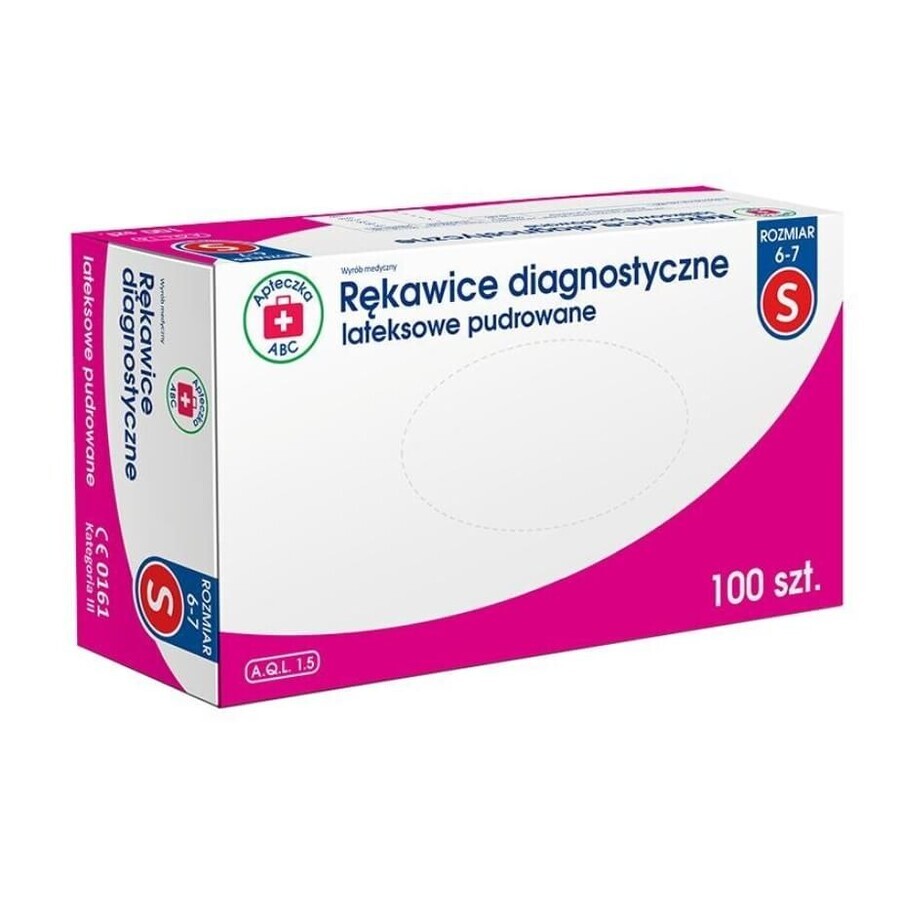 Winkel op ABC Eerste Hulp Kit Gepoederde latex diagnosehandschoenen maat S, 100 stuks ABC Eerste Hulp Kit Gepoederde latex diagnosehandschoenen maat S, 100 stuks