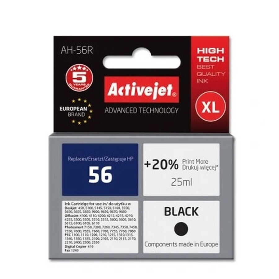 Activejet, Cerneală pentru HP AH-56R (înlocuitor 56 C6656) negru (negru)