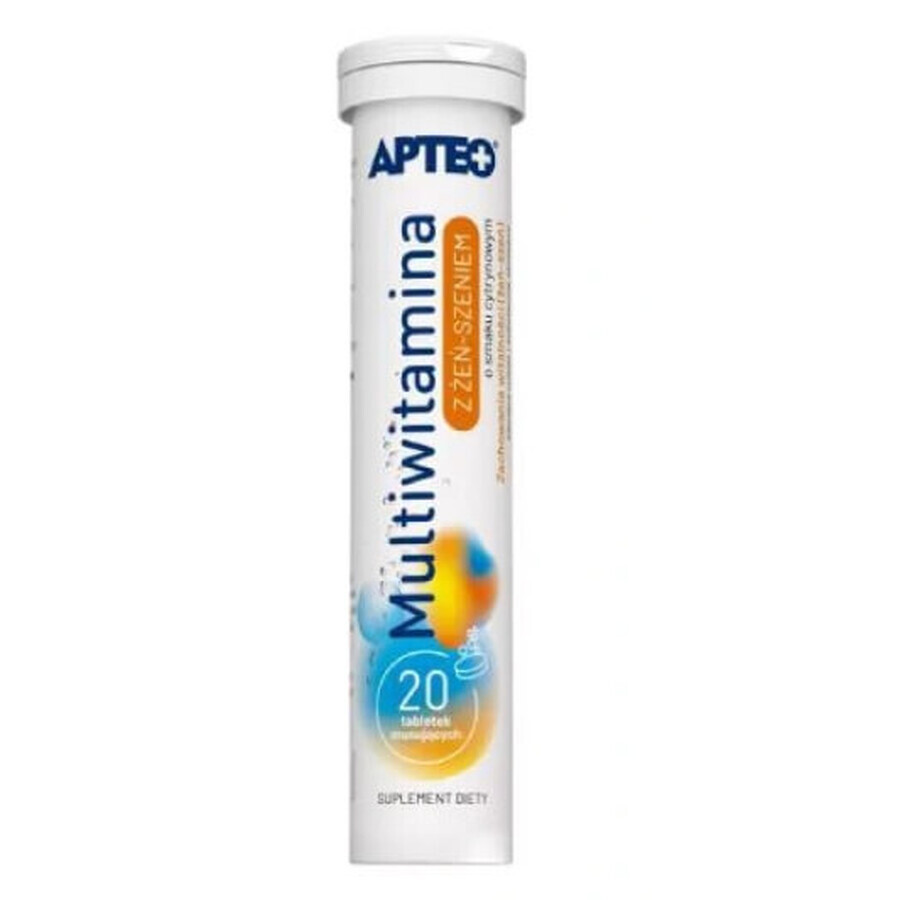 Apteo Multivitamin mit Ginseng Zitronengeschmack, 20 Brausetabletten