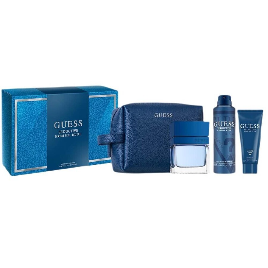 Set Guess Seductive Homme Blue Eau de Toilette, 100 ml + Desodorante en spray, 226 ml + Gel de ducha, 100 ml + neceser