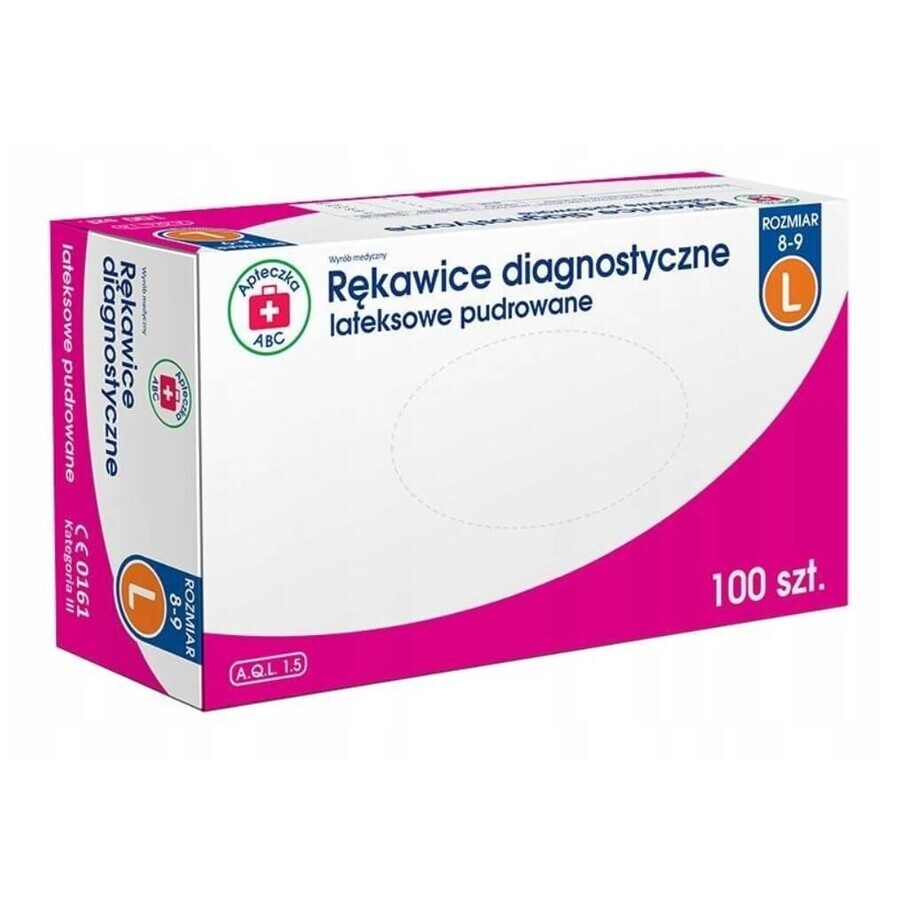 ABC First Aid Kit Gepuderte Latex-Diagnose-Handschuhe Größe L, 100 Stück