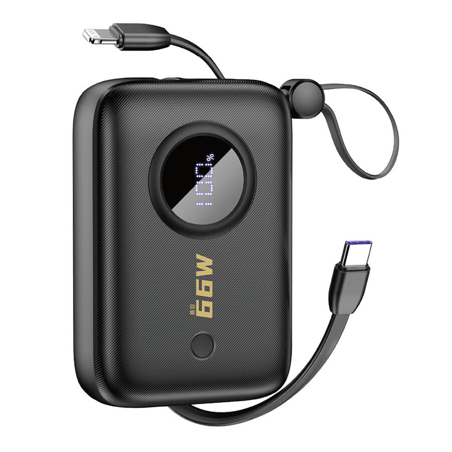 Dudao K14 10000mAh powerbank with USB-C / Lightning cables - black