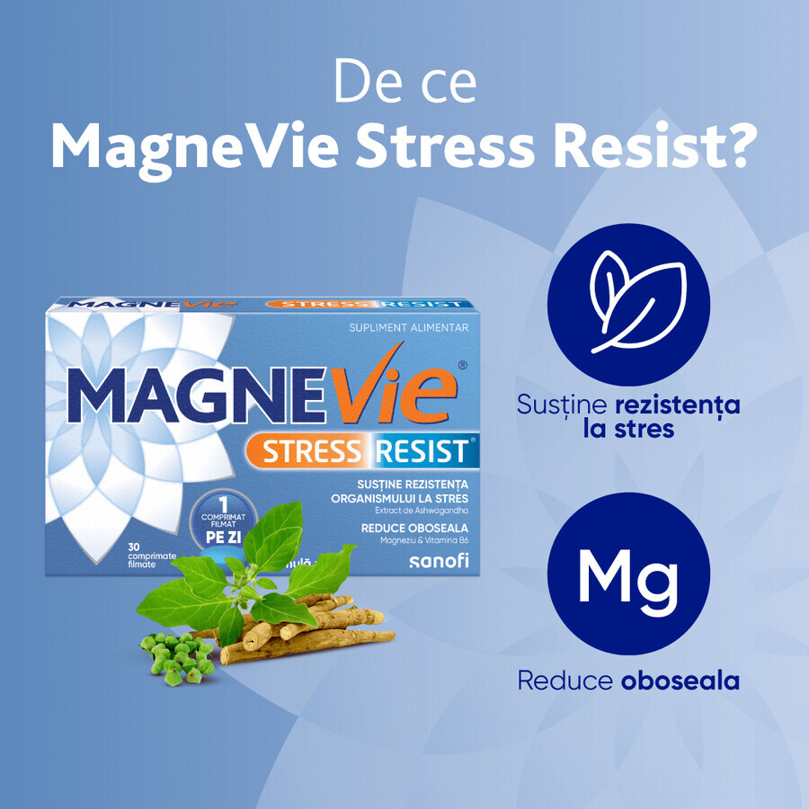 MagneVie Stress Resist with Ashwaghanda 80mg + 60 mg magnesium + 1.4mg vitamin B6, nervous system and stress resistance, 4x30 tablets