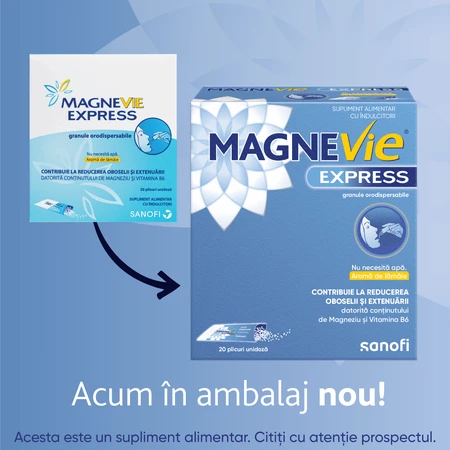 MagneVie Express, 150 mg Magnesium + 0,7 mg Vitamin B6, zusätzliche Energie, wasserlose Verabreichung, 2x20 Beutel