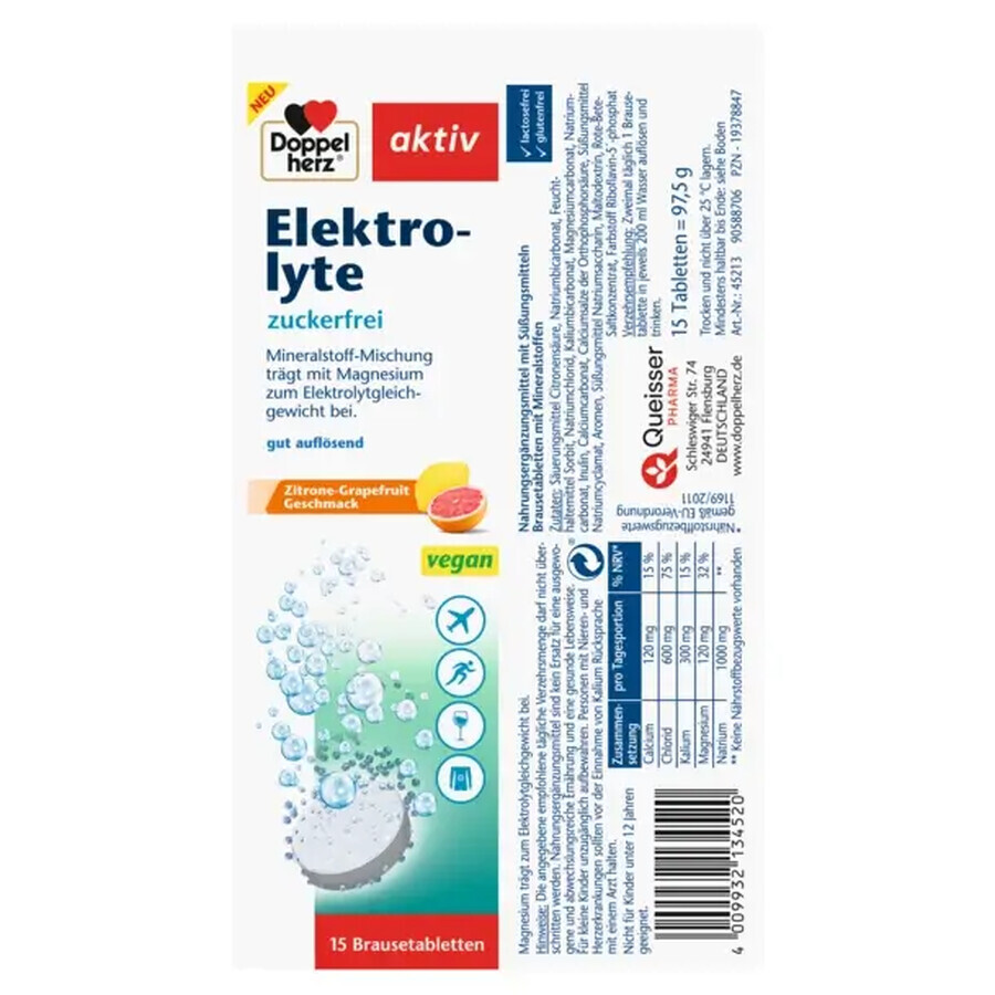 Effervescent tablets with active electrolytes Doppelherz sugar-free, 15 effervescent tablets