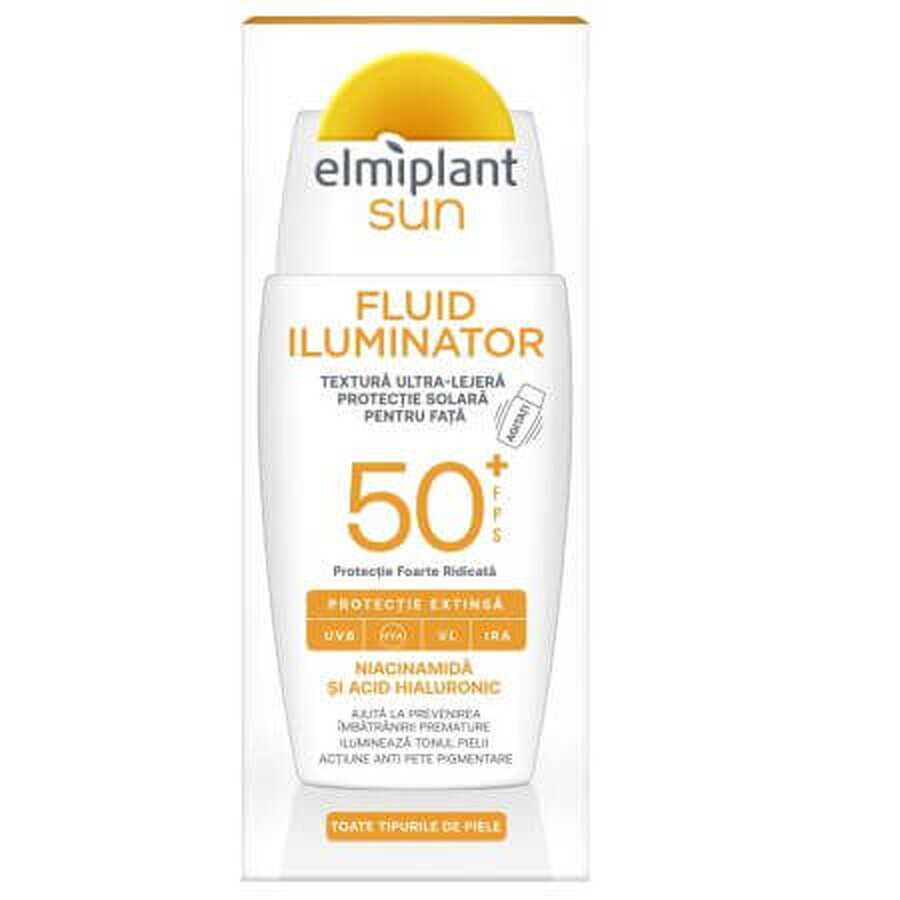 Fluid iluminator pentru fata cu protectie solara SPF 50+, 50 ml, Elmiplant Sun