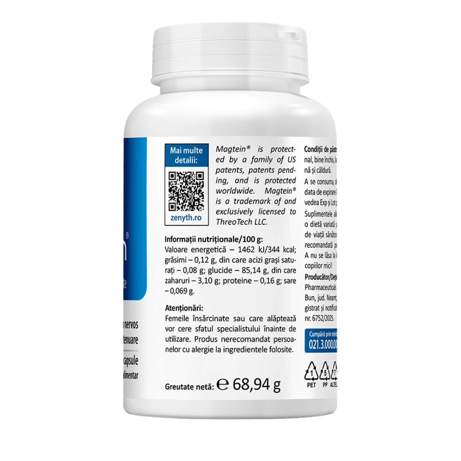 Magnesium L-Threonate Magtein, 90 cápsulas, Zenyth