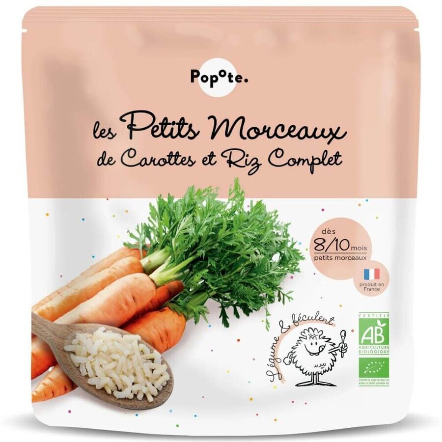 Alimento biologico con carote e riso integrale, 8-10 mesi, 190 g, Popote