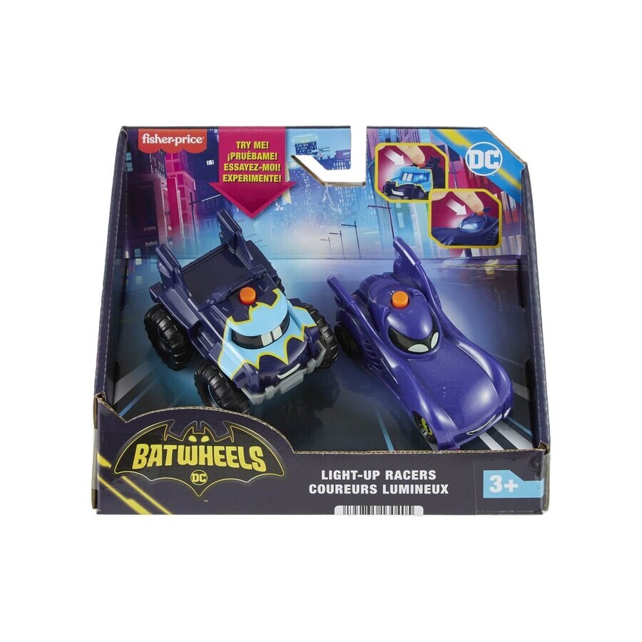 Set de 2 vehículos Batwheels Light-Up Racers, 3 años+, Fisher Price